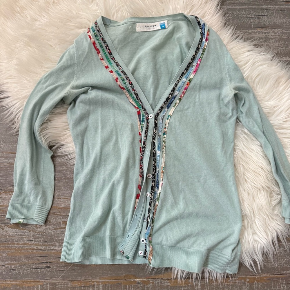 Anthropologie Sparrow Floral Trim Cardigan Sweater Cottagecore Button Front - Picture 2 of 5